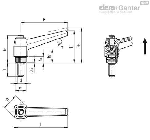 MR-p Rękojeści nastawne Trzpień gwintowany ze stali oksydowanej na